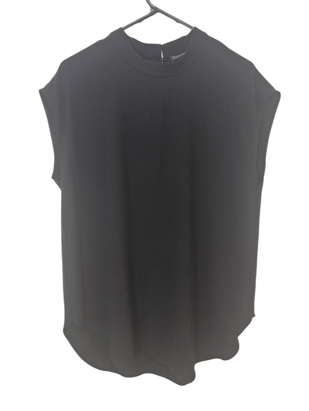 Eileen Fisher Black Silk Crepe Cap-Sleeve Top Size Small